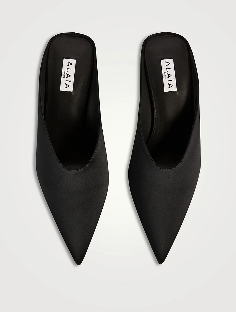 Cube Satin Wedge Mules