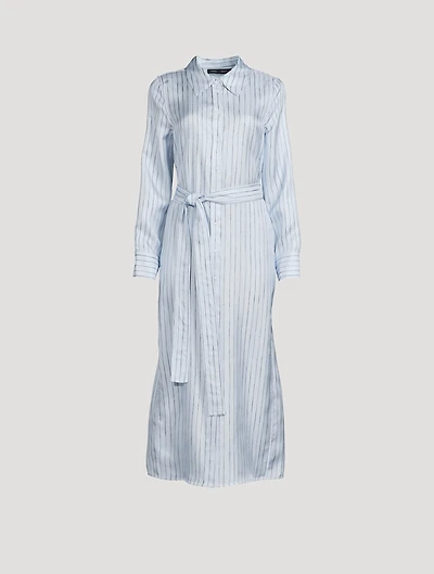 Hannah Belted Silk Shirt Dress Stripe Print