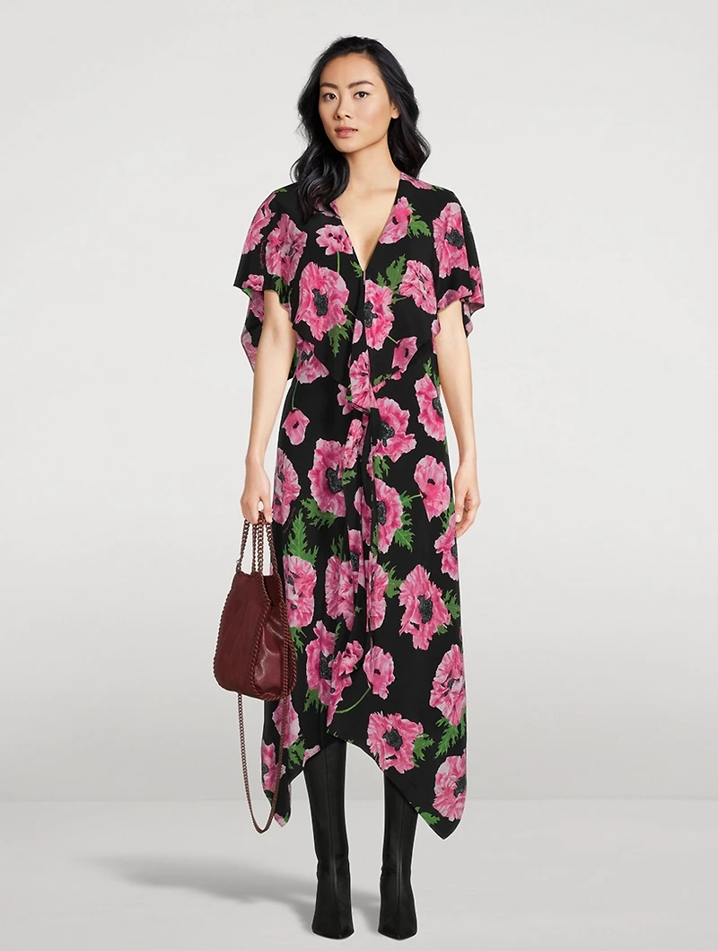 Silk Midi Dress Poppy Print