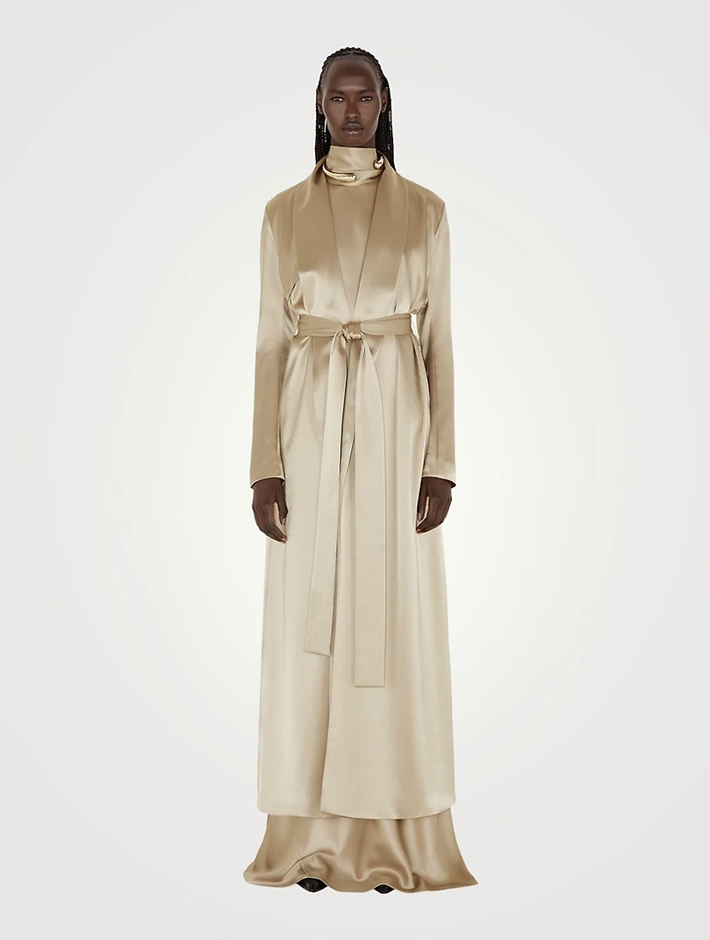 Belted Satin Trench Coat