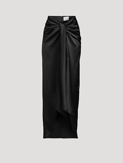 DeLovie Twist-Front Satin Maxi Skirt