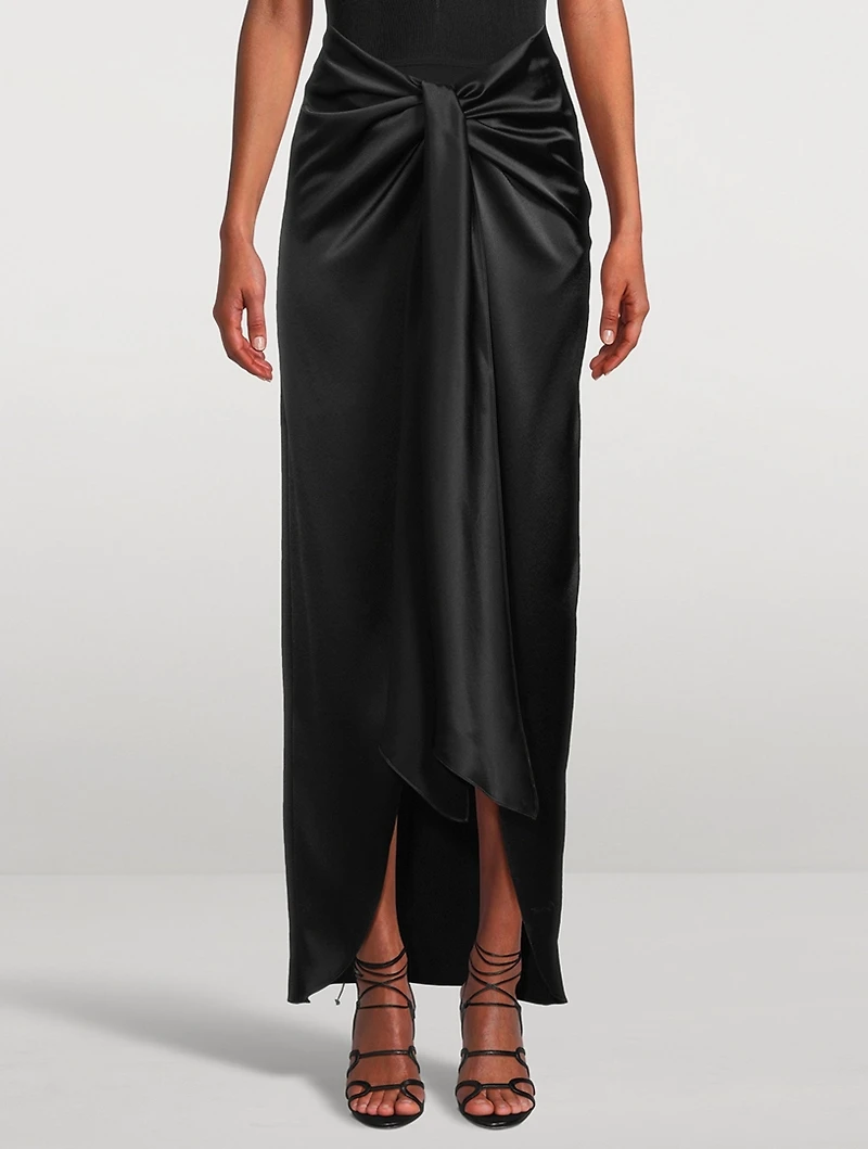 DeLovie Twist-Front Satin Maxi Skirt