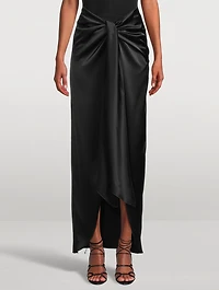DeLovie Twist-Front Satin Maxi Skirt