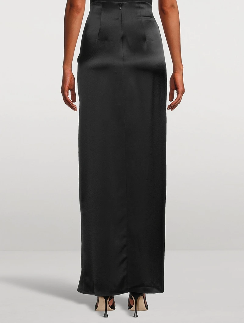 DeLovie Twist-Front Satin Maxi Skirt