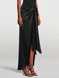 DeLovie Twist-Front Satin Maxi Skirt
