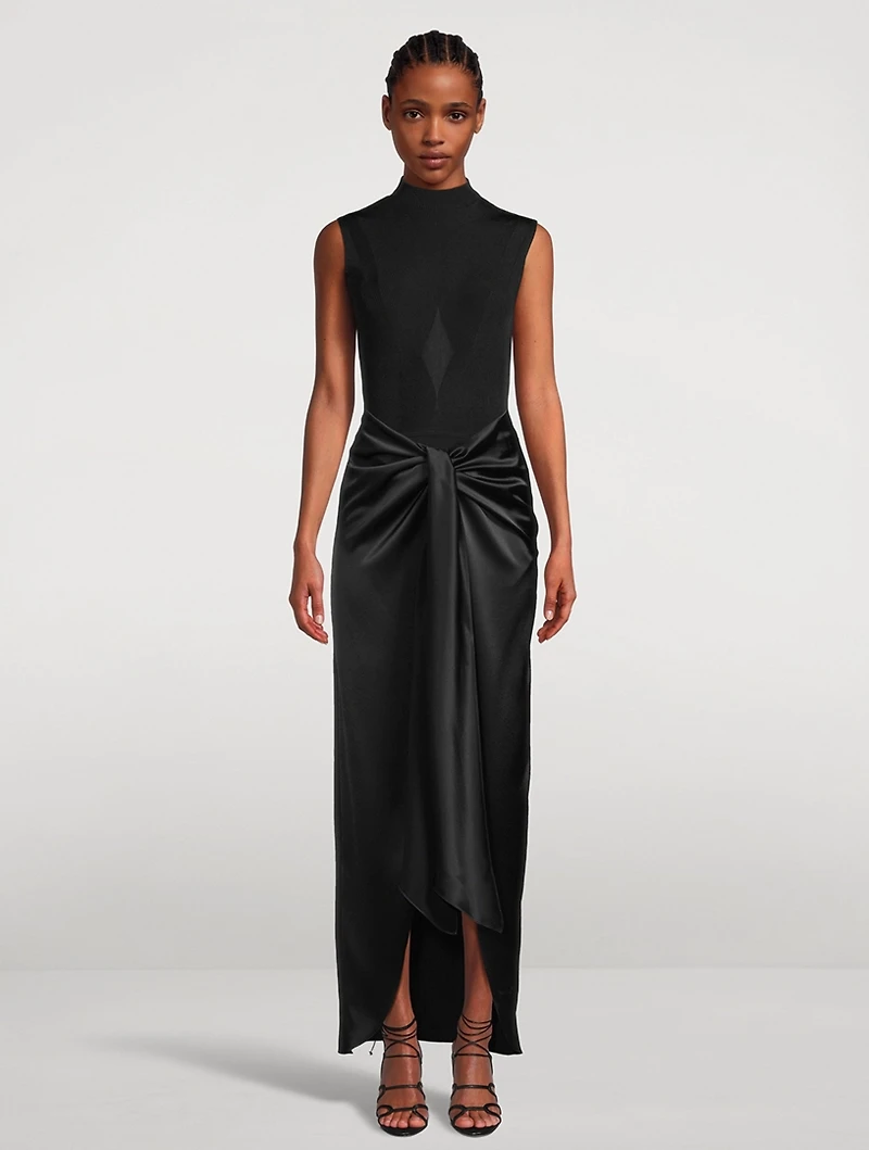 DeLovie Twist-Front Satin Maxi Skirt