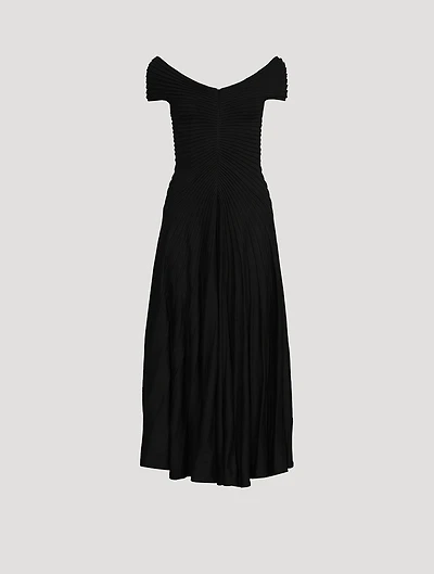 Off-The-Shoulder Wool Midi Dress