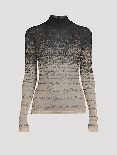 Mesh Turtleneck Love Letter Print