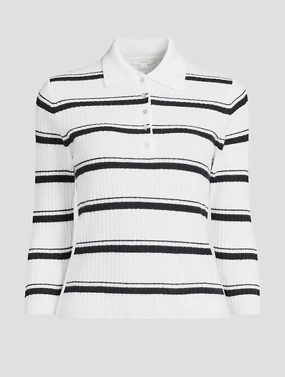 Stripe Jacquard Cashmere Silk Polo Sweater