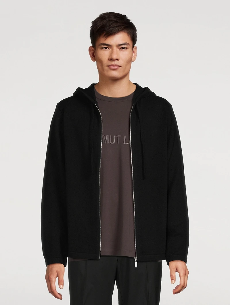Wool Cashmere Mohawk Hood Zip Sweater