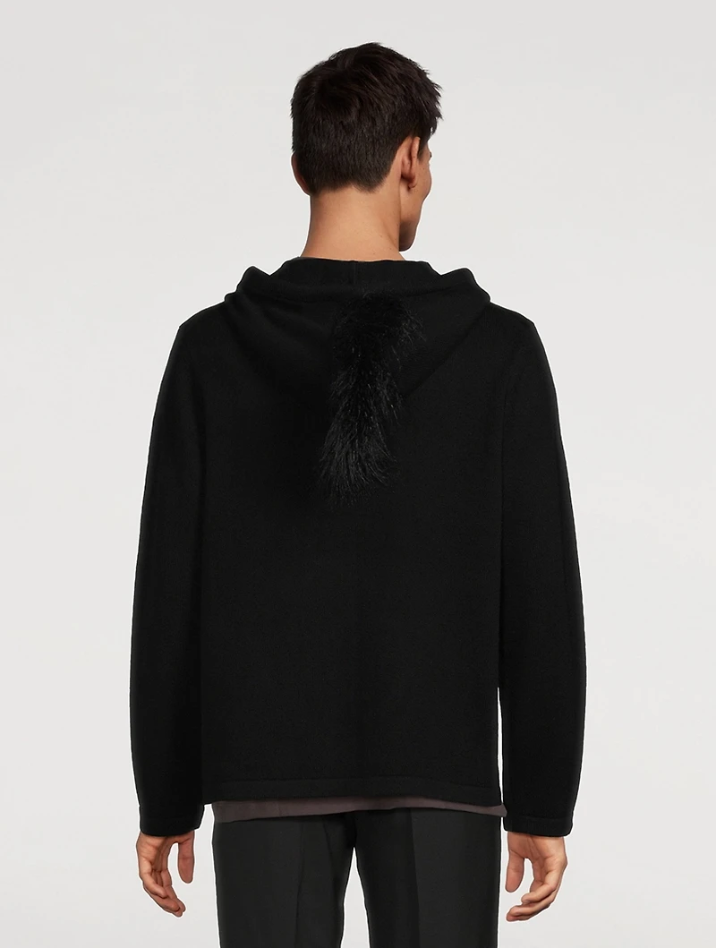 Wool Cashmere Mohawk Hood Zip Sweater