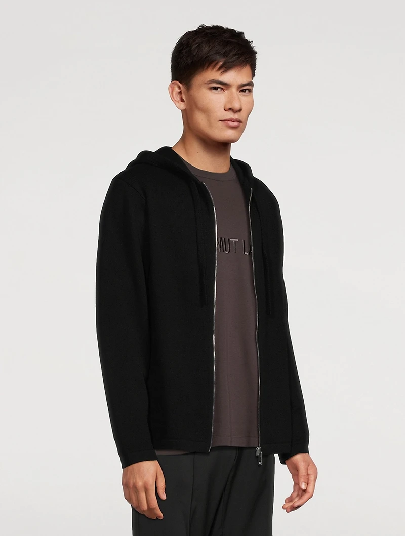 Wool Cashmere Mohawk Hood Zip Sweater
