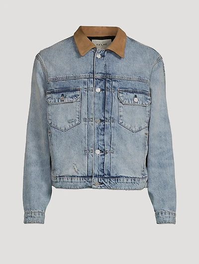 Suede Collar Vintage Denim Jacket