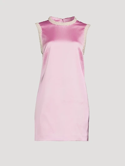 Pearl-Trim Satin Mini Dress