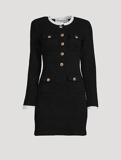 Knit Contrast-Collar Mini Dress