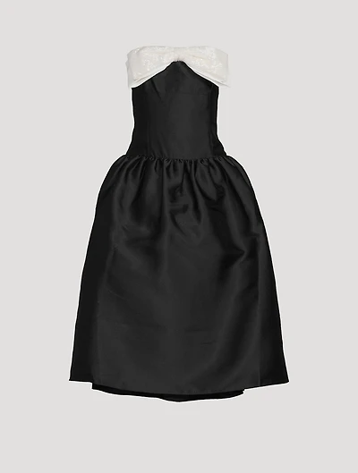 Taffeta Contrast-Bow Midi Dress