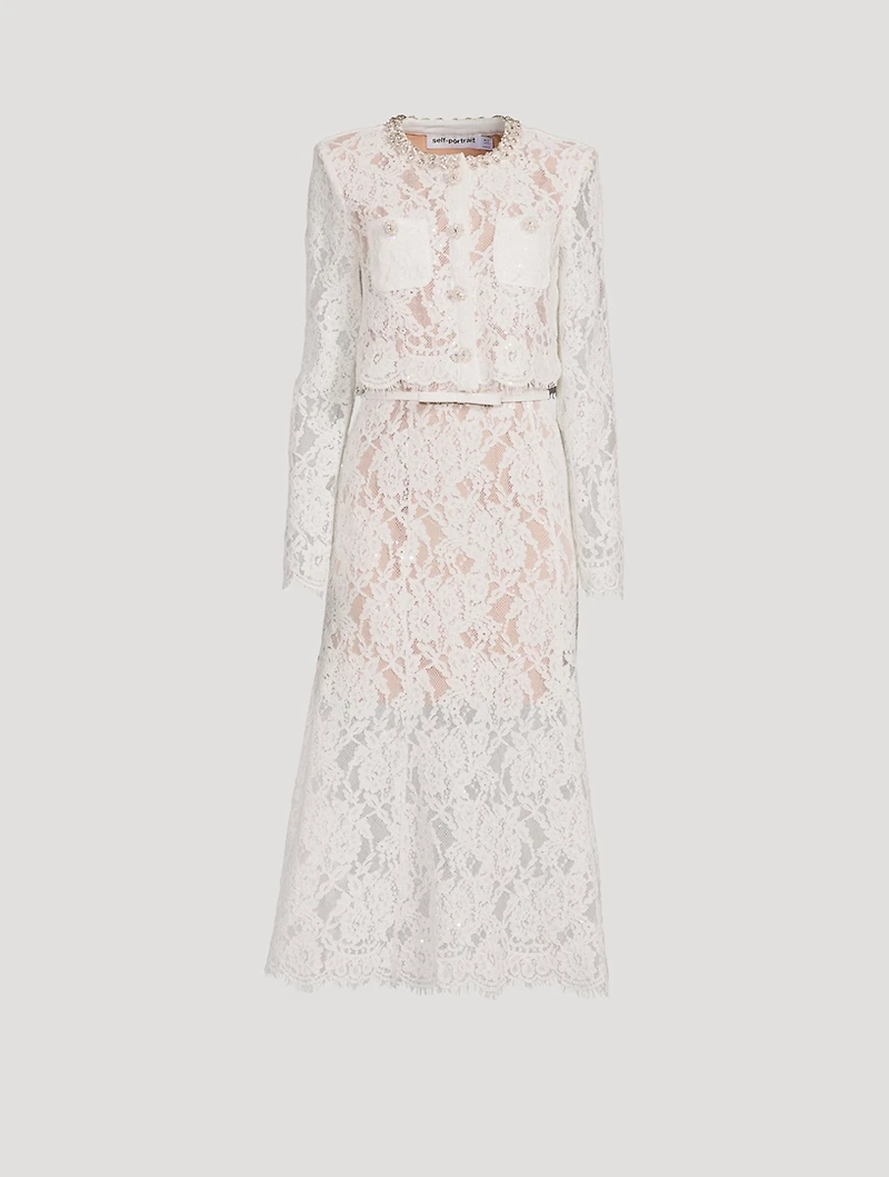 Lace-Embellished Midi Dress