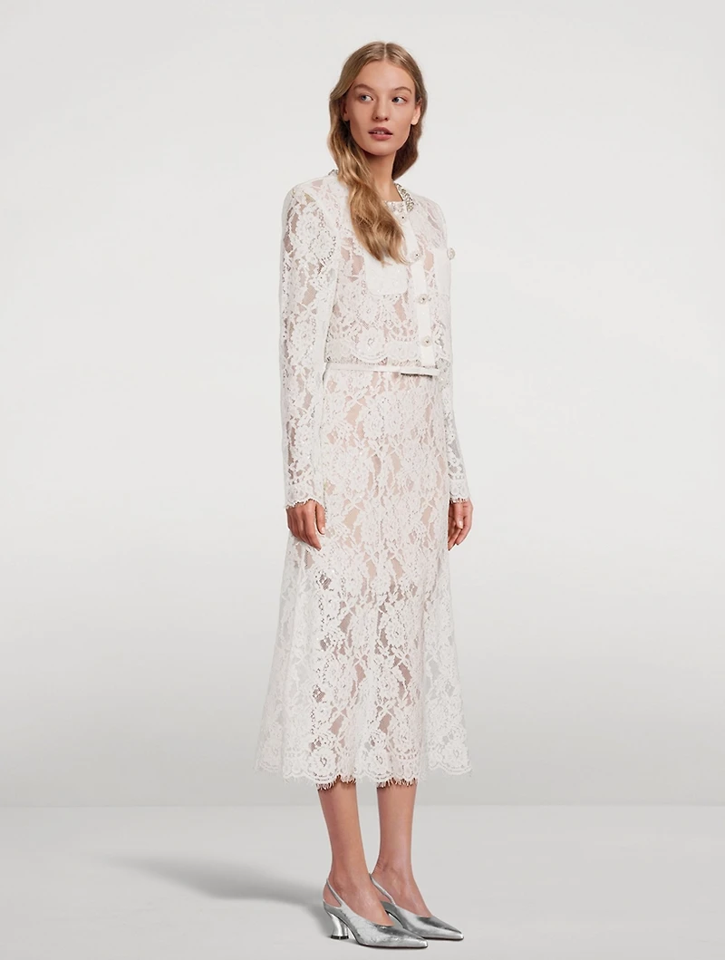 Lace-Embellished Midi Dress
