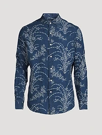 Indigo Floral Linen Long-Sleeve Shirt