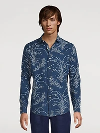 Indigo Floral Linen Long-Sleeve Shirt