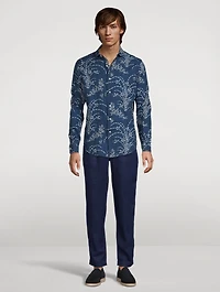 Indigo Floral Linen Long-Sleeve Shirt