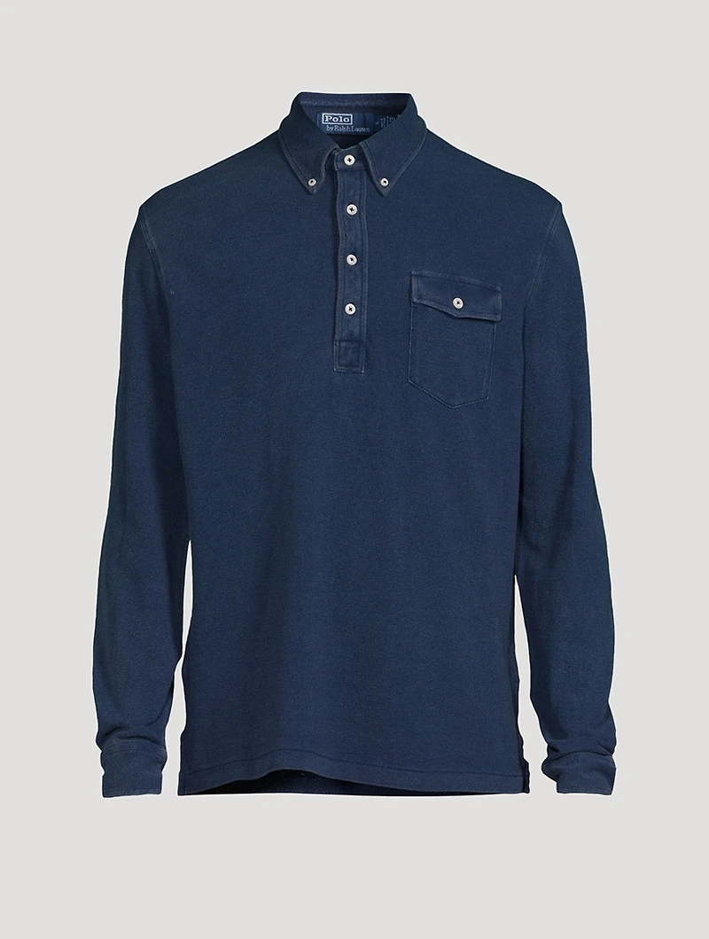 Mesh Long-Sleeve Polo Shirt