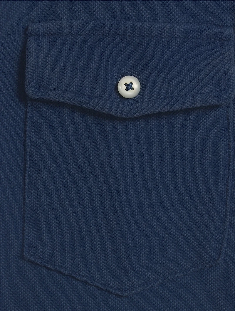 Mesh Long-Sleeve Polo Shirt