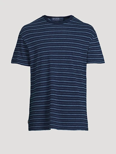 Cotton And Linen T-Shirt Striped Print