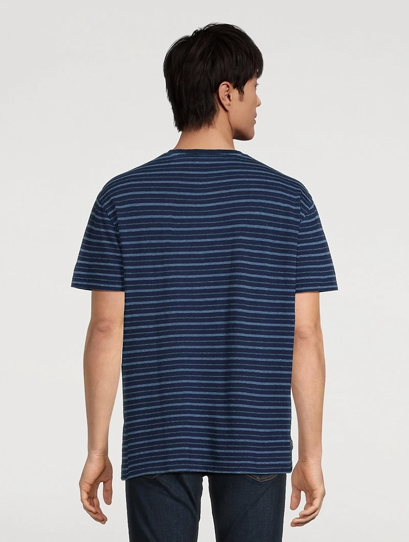 Cotton And Linen T-Shirt Striped Print