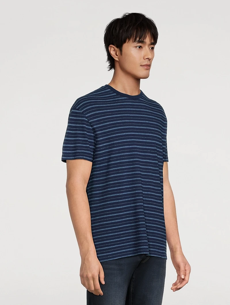 Cotton And Linen T-Shirt Striped Print