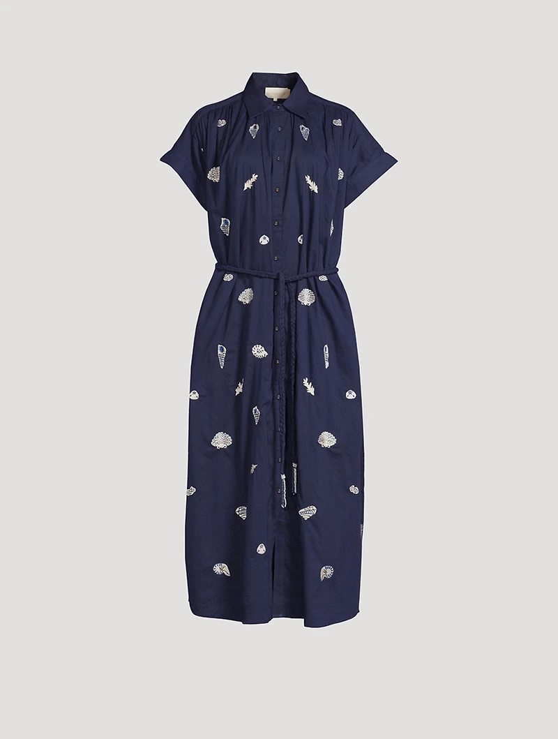 Valerie Caftan With Embroidered Seashells And Corals