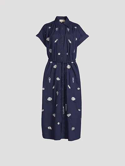 Valerie Caftan With Embroidered Seashells And Corals