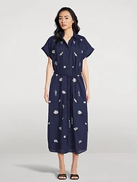 Valerie Caftan With Embroidered Seashells And Corals