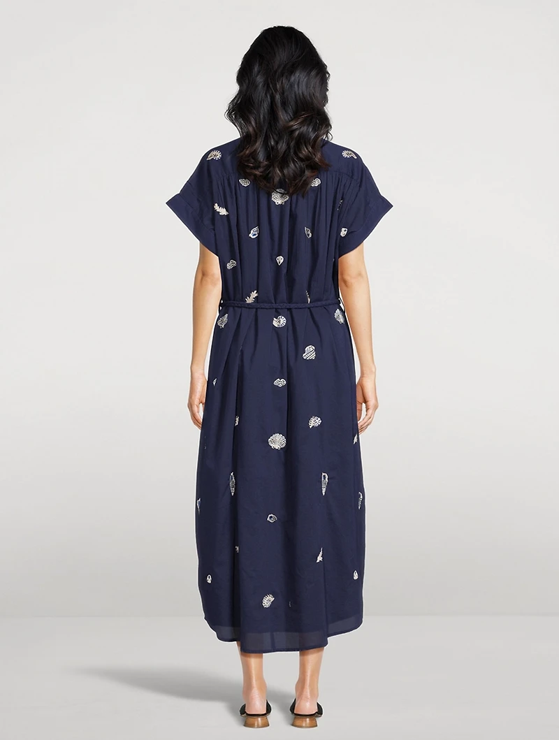 Valerie Caftan With Embroidered Seashells And Corals