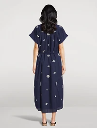 Valerie Caftan With Embroidered Seashells And Corals