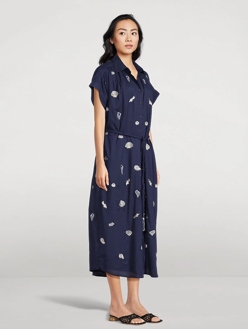 Valerie Caftan With Embroidered Seashells And Corals