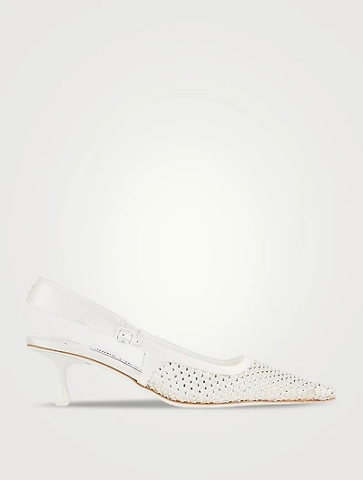 Amel Crystal Mesh And Satin Slingback Pumps