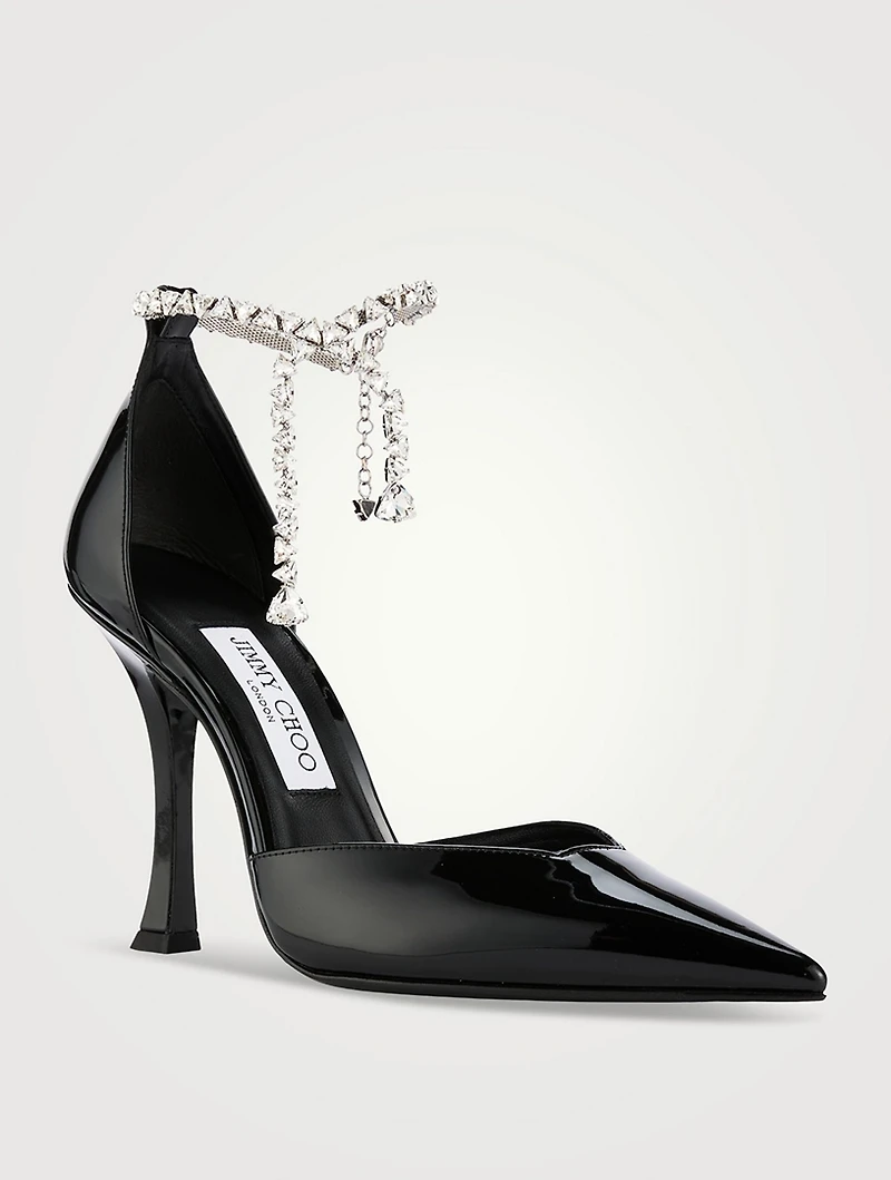 Stevie Patent Leather Pumps With Crystal Ankle Strap