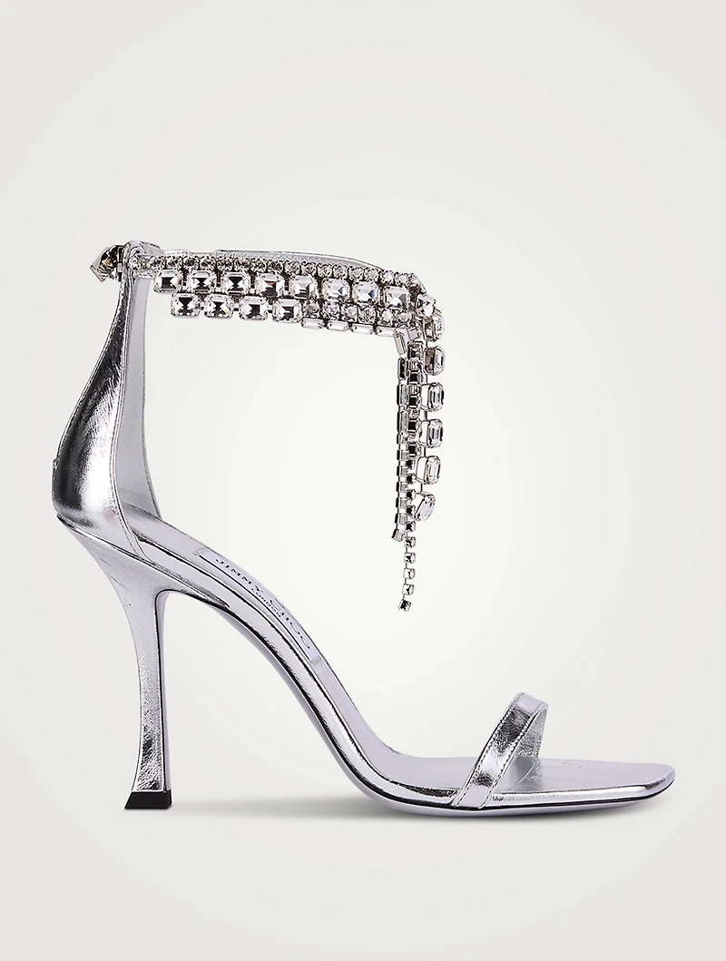 Verity Metallic Leather Sandals With Crystal Cuff