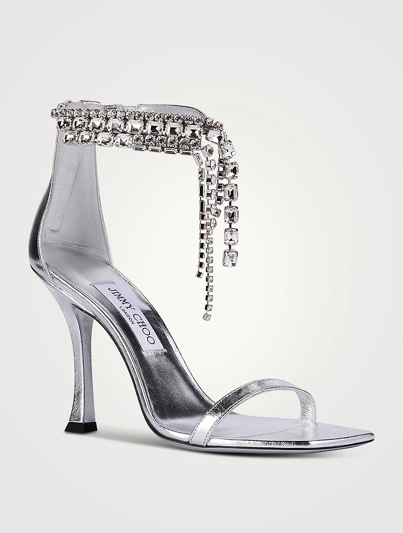 Verity Metallic Leather Sandals With Crystal Cuff