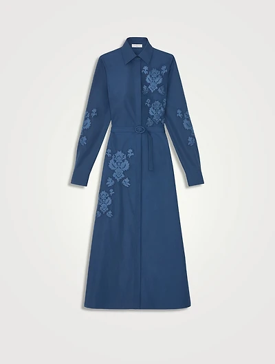 Baroque Embroidered Poplin Shirt Dress