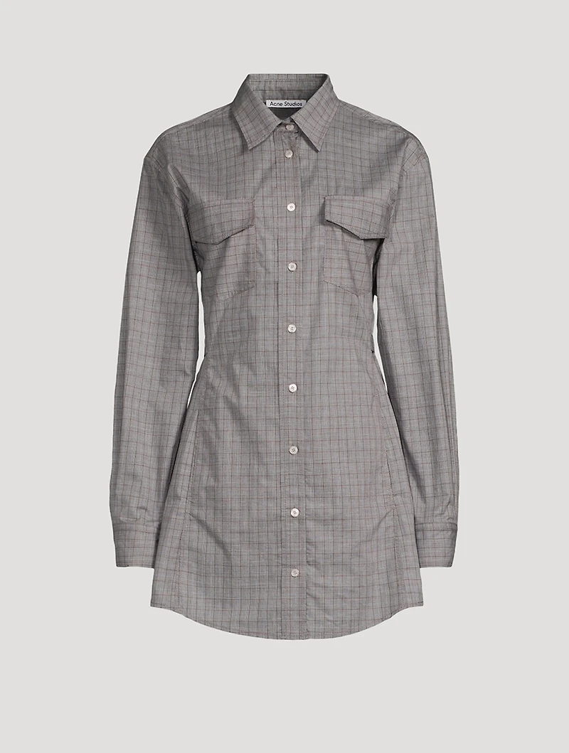 Cotton Shirt Dress Microcheck Print