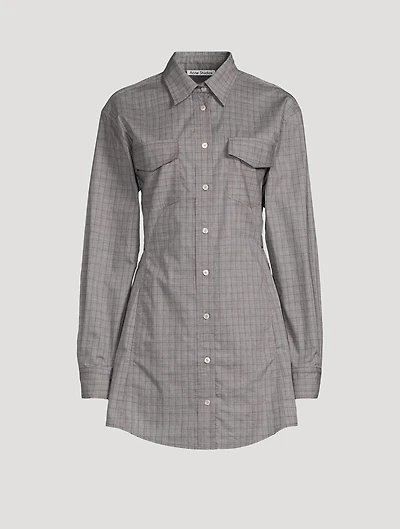 Cotton Shirt Dress Microcheck Print