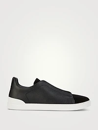 Triple Stitch Leather And Suede Sneakers