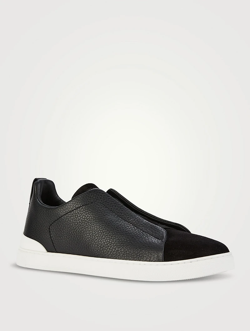 Triple Stitch Leather And Suede Sneakers