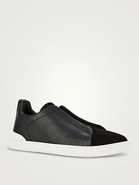 Triple Stitch Leather And Suede Sneakers
