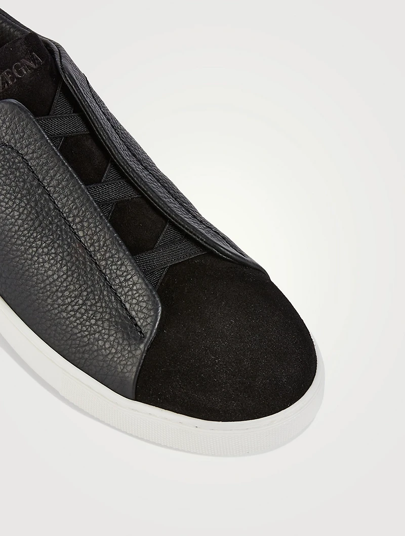 Triple Stitch Leather And Suede Sneakers