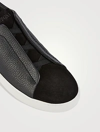 Triple Stitch Leather And Suede Sneakers