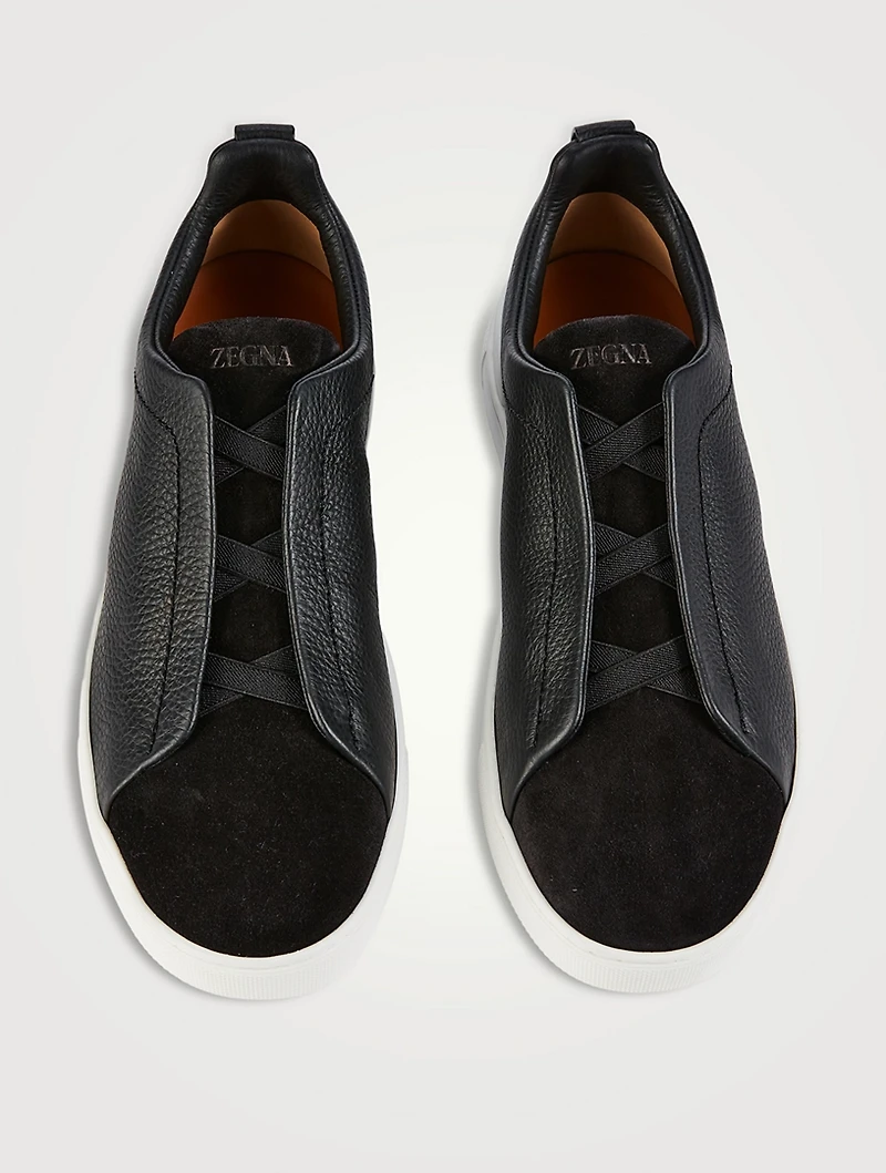 Triple Stitch Leather And Suede Sneakers