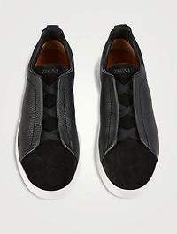 Triple Stitch Leather And Suede Sneakers